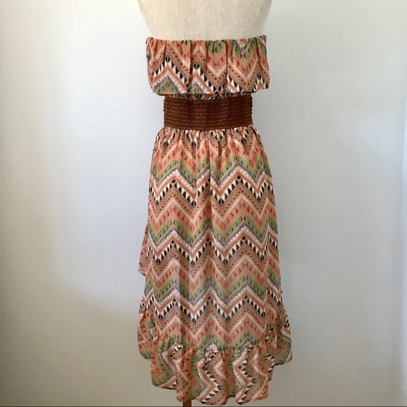 Papaya strapless high low dress Aztec design - Picture 3 of 8